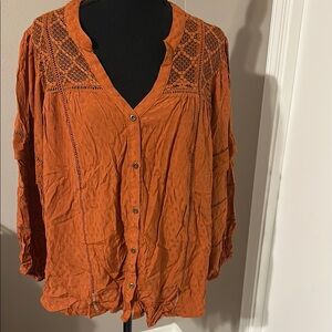 Women's Orange Button-Up Top